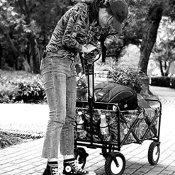 5sssallefaa Outdoor Folding Garden Wagon All-Terrain Cart for Kids Pink 75*85*50cm