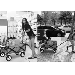 5sssallefaa Outdoor Folding Wagon All Terrain Cart with Dining Table Green 85 * 50cm