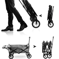 5sssallefaa Outdoor Folding Wagon All Terrain Cart with Dining Table Green 85 * 50cm