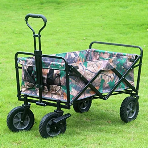 5sssallefaa Pull Along Folding Wagon Aluminium 80kg Portable Garden Cart with 4 Wheels Steel Brakes Forest Camouflage