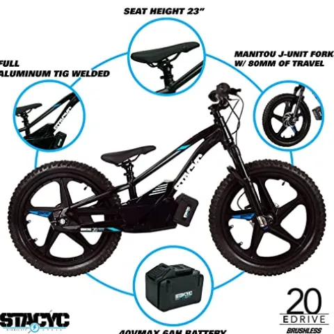 STACYC Brushless 20eDRIVE Electric Balance Bike for Kids Blue