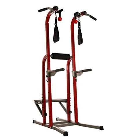 Stamina X Fortress Power Tower with Plyo Box – Dip Bar Pull Up Bar Station – Red