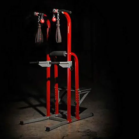 Stamina X Fortress Power Tower with Plyo Box – Dip Bar Pull Up Bar Station – Red