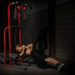 Stamina X Fortress Power Tower with Plyo Box – Dip Bar Pull Up Bar Station – Red