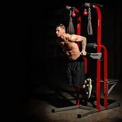 Stamina X Fortress Power Tower with Plyo Box – Dip Bar Pull Up Bar Station – Red