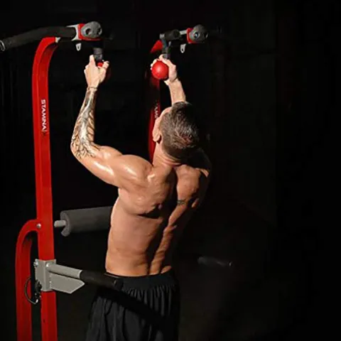 Stamina X Fortress Power Tower with Plyo Box – Dip Bar Pull Up Bar Station – Red