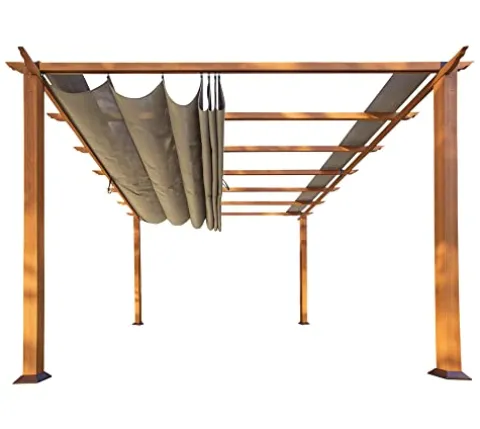 STC Valve 10′ H x 11′ W x 11′ D Pergola Cocoa, Sand, White