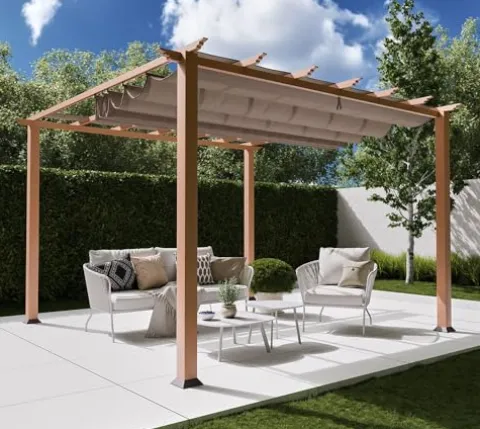 STC Valve 10′ H x 11′ W x 11′ D Pergola Cocoa, Sand, White