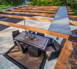 STC Valve 10′ H x 11′ W x 11′ D Pergola Cocoa, Sand, White