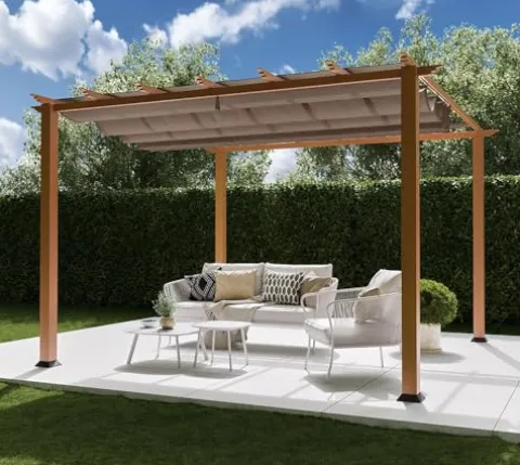 STC Valve 10′ H x 11′ W x 11′ D Pergola Cocoa, Sand, White