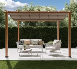 STC Valve 10′ H x 11′ W x 11′ D Pergola Cocoa, Sand, White