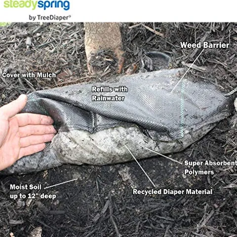 SteadySpring 24″ Smart Tree Watering Mat Auto Refills Rain Slow Release Technology