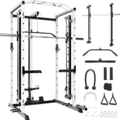 STMHOM Power Cage 1600 Lbs with Smithbar & LAT Pulldown White