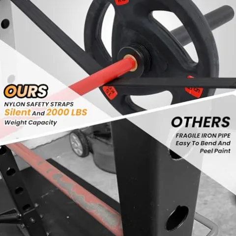 STMHOM Power Cage Smithbar White, 2000 Lbs Power Rack with Cable Crossover System, Multi-Functional Squat Rack with LAT Pulldown for Home Gym