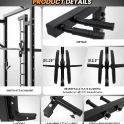 STMHOM Power Cage with Smithbar, 2000 Lbs Rack, Cable Crossover, LAT Pulldown, Black