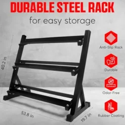 StrengthUSA Rubber Hex Dumbbell Set with Rack 550 lbs Black