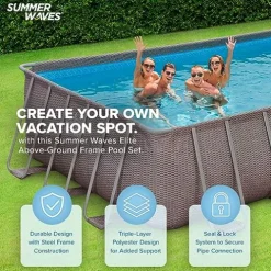Summer Waves Elite 24′ x 12′ x 52″ Rectangular Above Ground Swimming Pool Set Gray