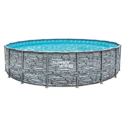 Summer Waves 18ft Elite Frame Above-Ground Pool with Filter Pump, Ladder & Pool Cover Gray