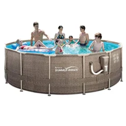 Summer Waves 14ft Round Frame Pool Set with Skimmer & Ladder Brown