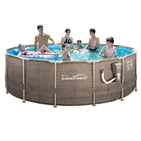 Summer Waves 14ft Round Frame Pool Set with Skimmer & Ladder Brown