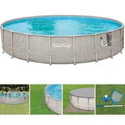 Summer Waves 20ft x 48in Above Ground Swimming Pool Set with Ladder & Cover Gray
