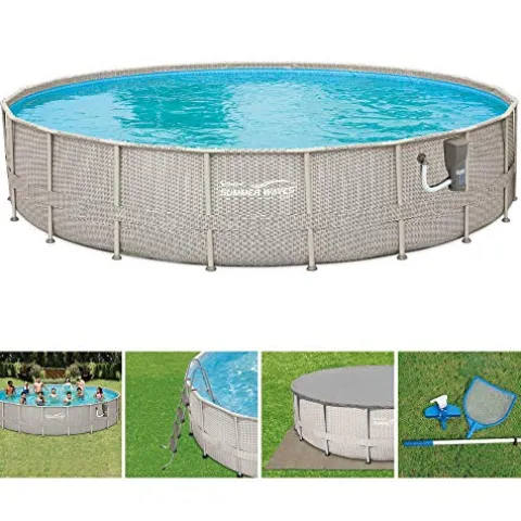 Summer Waves 20ft x 48in Above Ground Swimming Pool Set with Ladder & Cover Gray