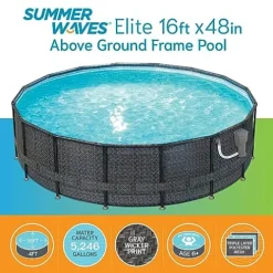 Summer Waves 16ft x 48in Above Ground Pool Set with Pump & Accessories Dark Herringbone