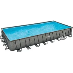 Summer Waves Outdoor Rectangular Frame Above Ground Swimming Pool Set Gray