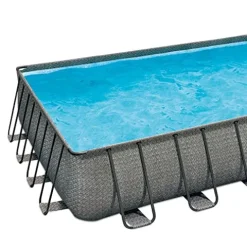 Summer Waves Outdoor Rectangular Frame Above Ground Swimming Pool Set Gray