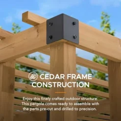 SummerCove Cedar Framed Pergola 10 x 10.5 ft with Adjustable Hanging Planters Wood Color