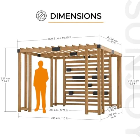SummerCove Cedar Framed Pergola 10 x 10.5 ft with Adjustable Hanging Planters Wood Color