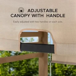 SummerCove Sunjoy Cedar Pergola 10×11 ft with Adjustable Canopy and Privacy Screen Tan