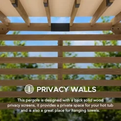 SummerCove Sunjoy Cedar Pergola 10×11 ft with Adjustable Canopy and Privacy Screen Tan