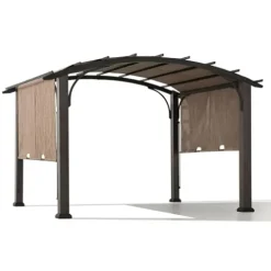Sunjoy 10’ x 12’ Outdoor Steel Arched Pergola with Adjustable Canopy Tan