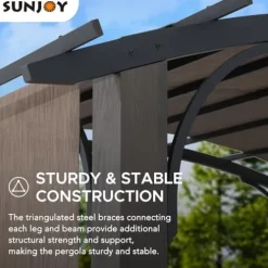 Sunjoy 10’ x 12’ Outdoor Steel Arched Pergola with Adjustable Canopy Tan