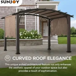 Sunjoy 10’ x 12’ Outdoor Steel Arched Pergola with Adjustable Canopy Tan