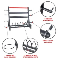 Sunny Health & Fitness All-In-One Weights Storage Rack Stand Black