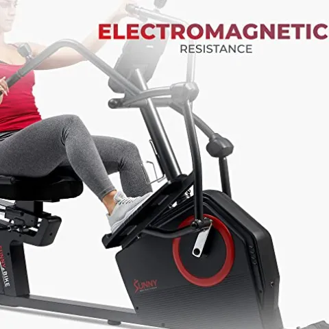 Sunny Health & Fitness Electromagnetic Recumbent Cross Trainer Exercise Elliptical Bike Black