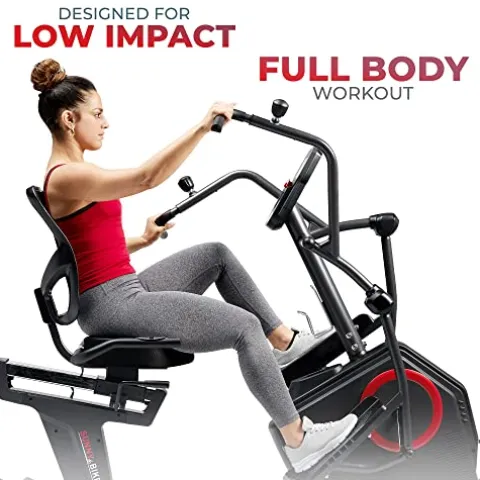 Sunny Health & Fitness Electromagnetic Recumbent Cross Trainer Exercise Elliptical Bike Black