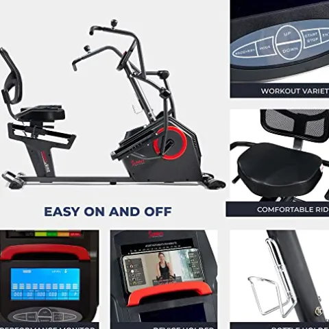 Sunny Health & Fitness Electromagnetic Recumbent Cross Trainer Exercise Elliptical Bike Black