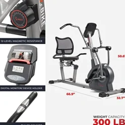 Sunny Health & Fitness Elite Recumbent Cross Trainer & Elliptical Machine Grey