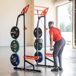 Sunny Health & Fitness Power Zone Half Rack Heavy Duty Performance Power Cage Black