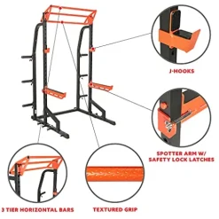 Sunny Health & Fitness Power Zone Half Rack Heavy Duty Performance Power Cage Black