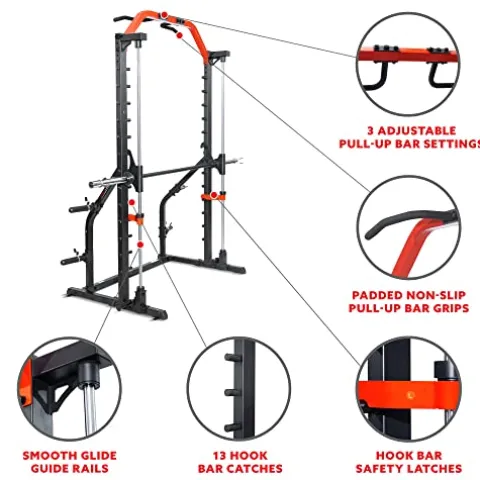 Sunny Health & Fitness Premium Squat Smith Machine Black