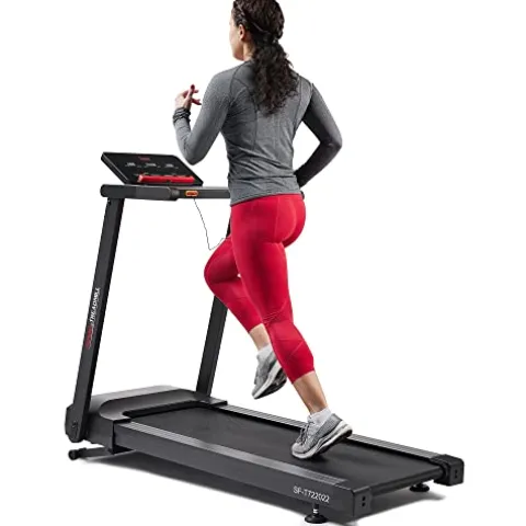 Sunny Health & Fitness Slim Folding Treadmill with 12-Level Auto Incline Black