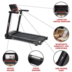 Sunny Health & Fitness Slim Folding Treadmill with 12-Level Auto Incline Black