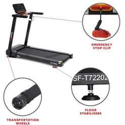 Sunny Health & Fitness Slim Folding Treadmill with 12-Level Auto Incline Black