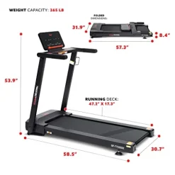 Sunny Health & Fitness Slim Folding Treadmill with 12-Level Auto Incline Black
