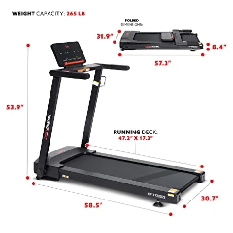 Sunny Health & Fitness Slim Folding Treadmill with 12-Level Auto Incline Black