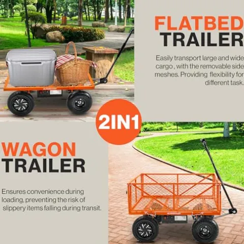 SuperHandy Electric-Assist Garden Cart 5.7 Cu Ft 440lbs Load All-Terrain Orange